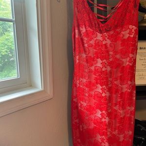 Sexy red lace dress.